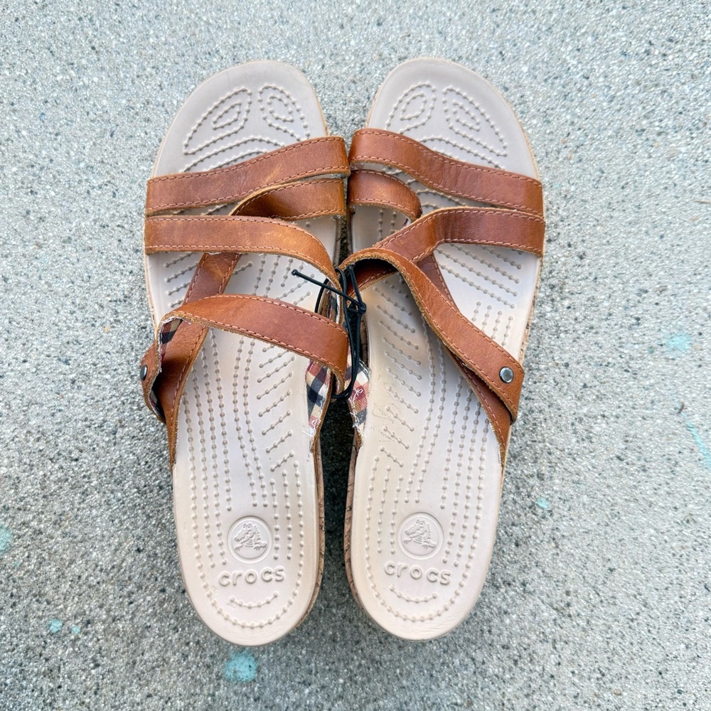 CROCS Strappy Cork Wedge Sandals size 9 preloved spring summer brunch vacation - Picture 3 of 6